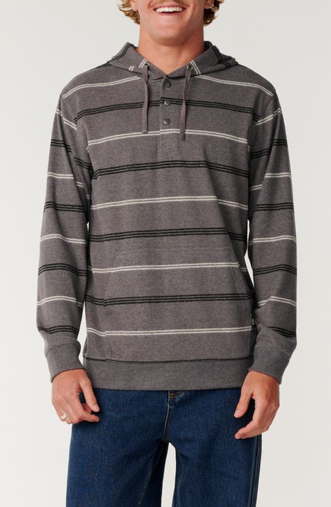 Grid Hood Stripe Henley Hoodie