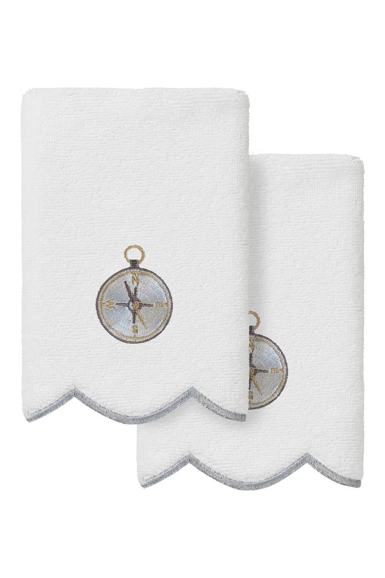 Sea Joy Embroidered Scallop 2-Piece Washcloth Set, Main, color, WHITE/ GRAY