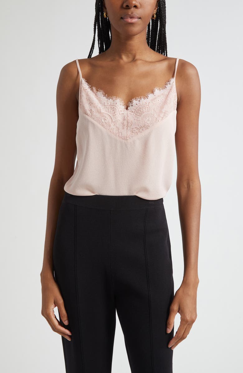 ST. JOHN Lace Trim Silk Crepe Camisole, Main, color, Rose Quartz