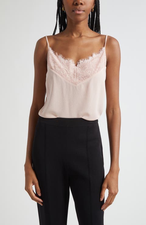 Lace Trim Silk Crepe Camisole