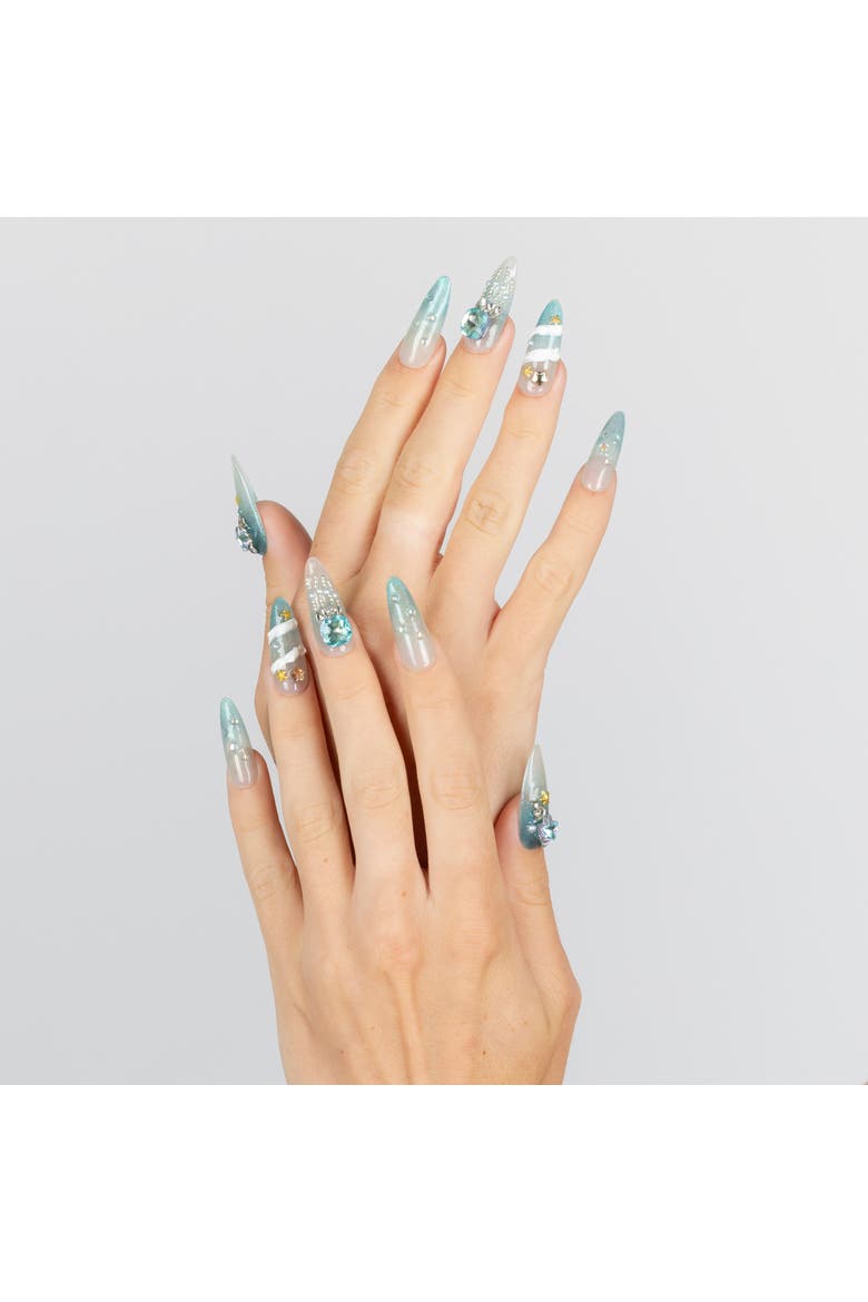Ocean Goddess Luxury Handmade Press On Nails, Alternate, color, teal ombré nails