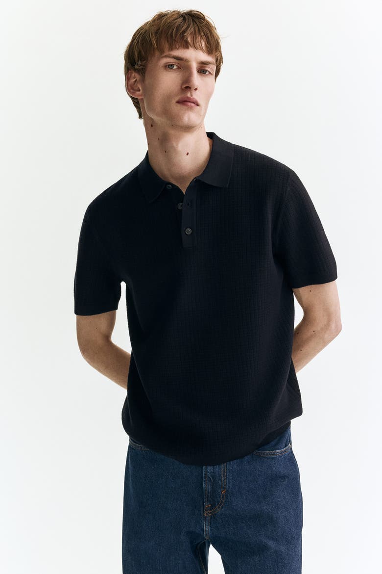 Regular Fit Textured-knit Polo Shirt, Main, color, Navy blue