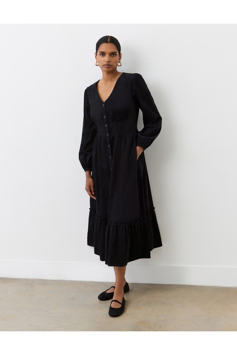 Arizona Long Sleeve Corduroy Midi Dress, Alternate, color, Black