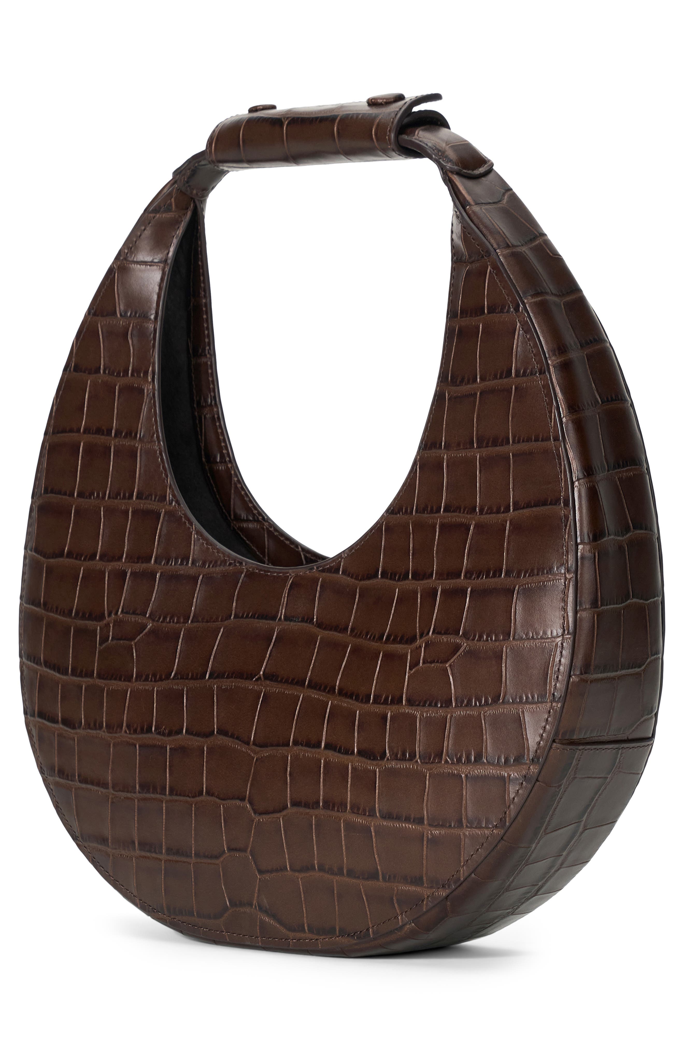 STAUD Moon Croc Embossed Leather Top Handle Tote, Alternate, color, Espresso Croco