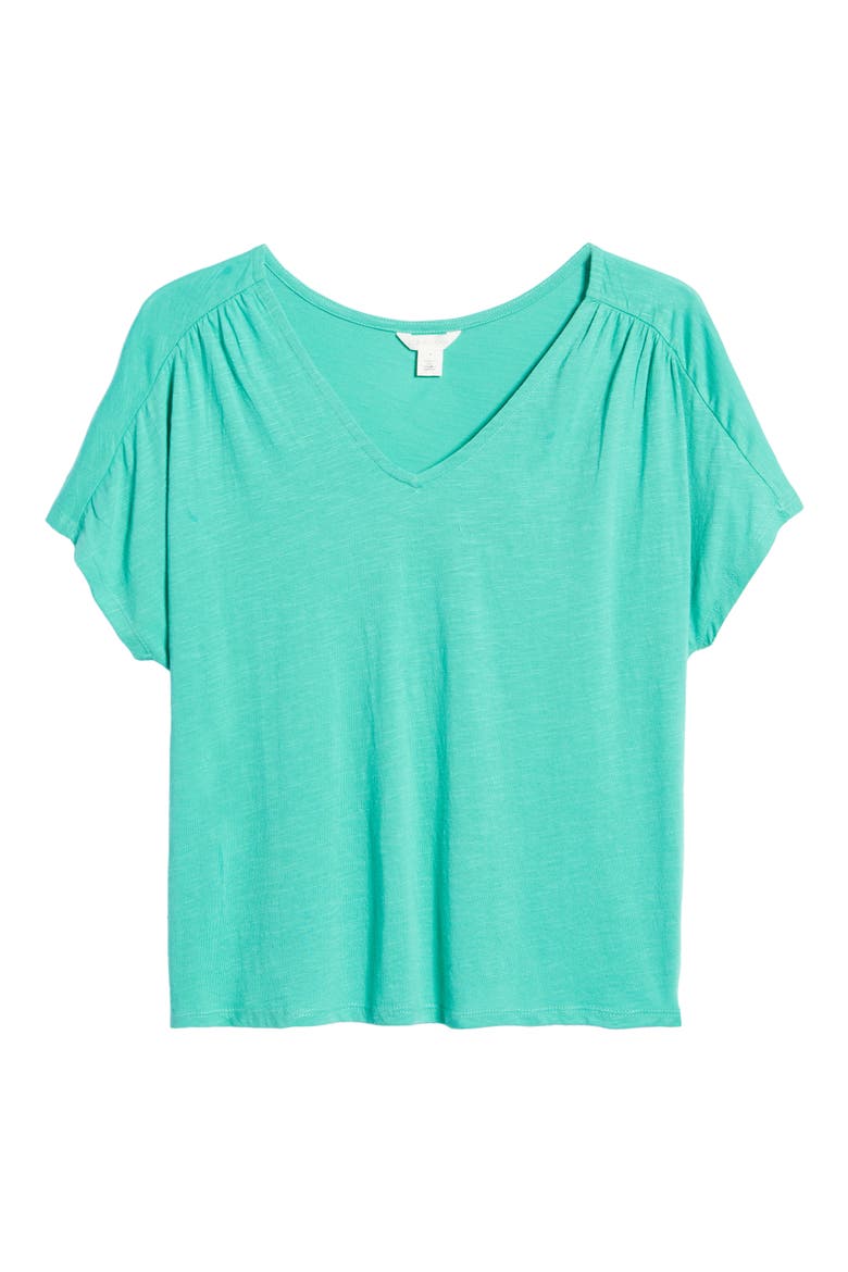 Gathered V-Neck T-Shirt, Alternate, color, GREEN MARINE