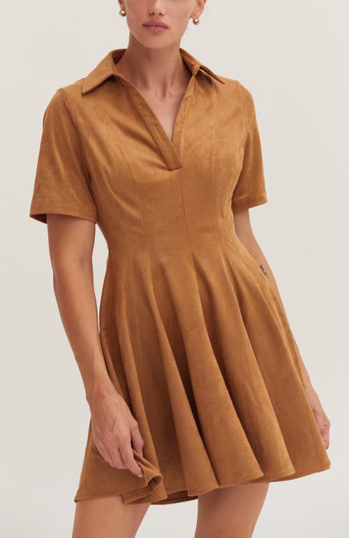 Crescent Fit And Flare Polo Suede Mini Dress In Brown