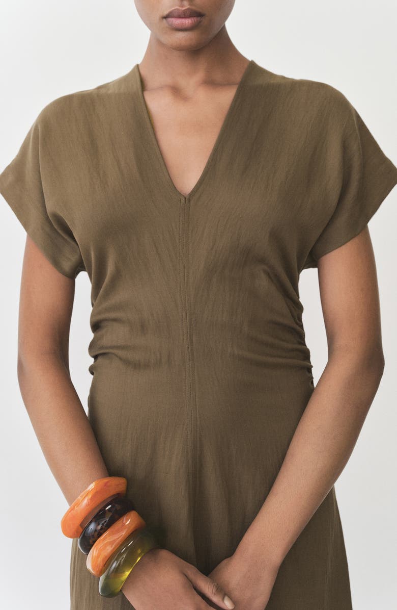 MANGO Ruched Maxi Dress, Alternate, color, Medium Brown