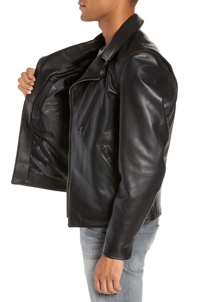 Waxy Cowhide Leather Moto Jacket, Alternate, color, BLACK