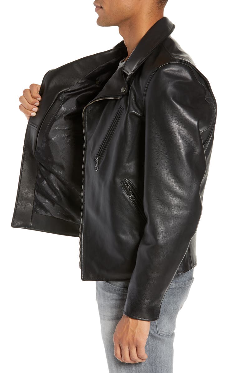 Schott NYC Waxy Cowhide Leather Moto Jacket, Alternate, color, Black
