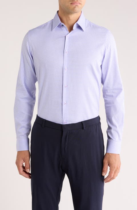 Tailored Fit Check Stretch Cotton Dress Shirt