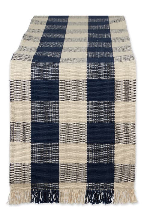 Checkered Fringe Cotton Table Runner