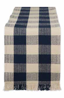 Design Imports Checkered Fringe Cotton Table Runner