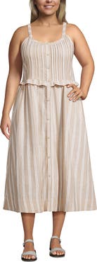Lands' End Plus Size Linen Blend Pintuck Tank Midi Dress