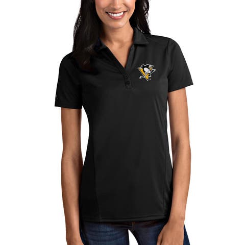 Women's Antigua Black Pittsburgh Penguins Tribute Polo
