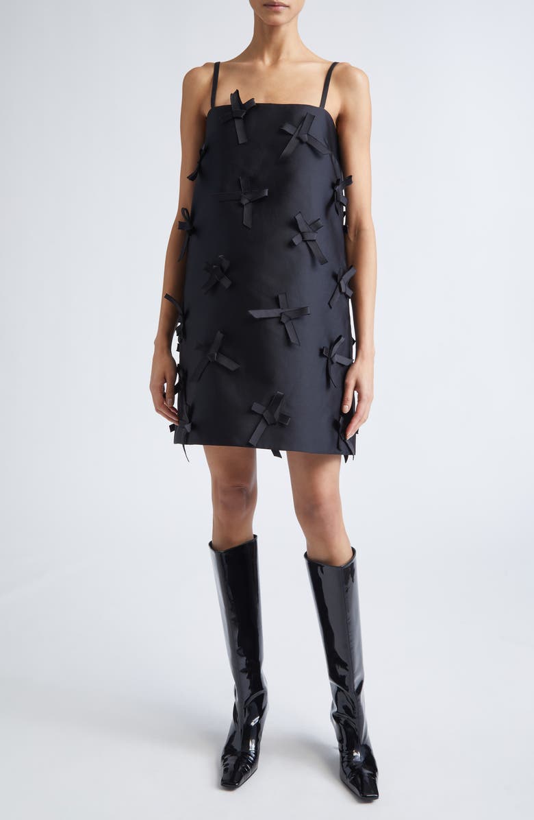 Jil Sander Bow Embellished Duchess Satin Minidress, Main, color, Black