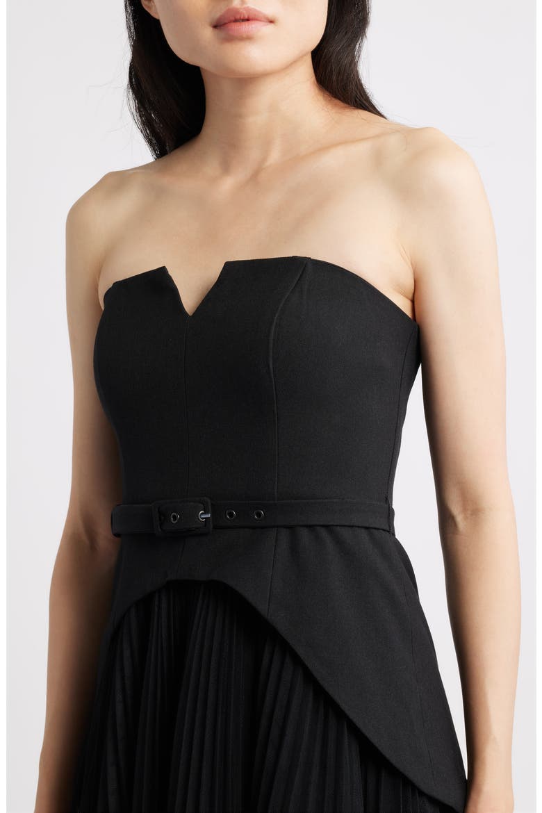 Lilibet Strapless Mixed Media Gown, Alternate, color, BLACK