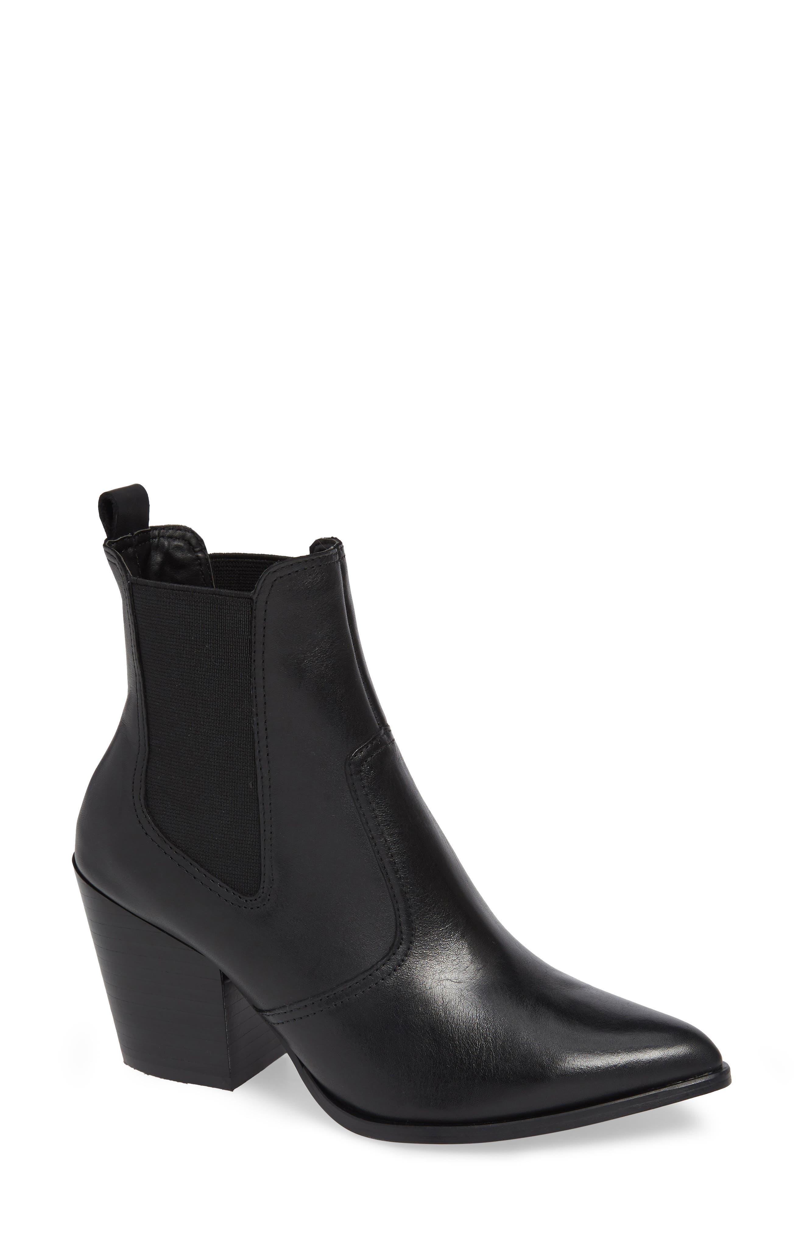 Patricia Genuine Calf Hair Chelsea Bootie, Main, color, BLACK LEATHER