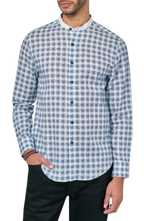 Jett Long Sleeve Plaid Mandarin Collar Shirt