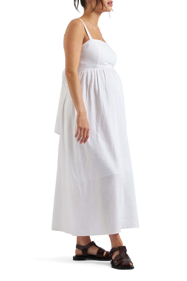 Simone Tie Back Linen Dress, Alternate, color, WHITE