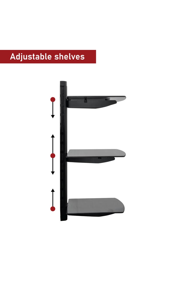Megamounts 3 Shelf Tempered Glass Multimedia Mounting Unit, Alternate, color, Black