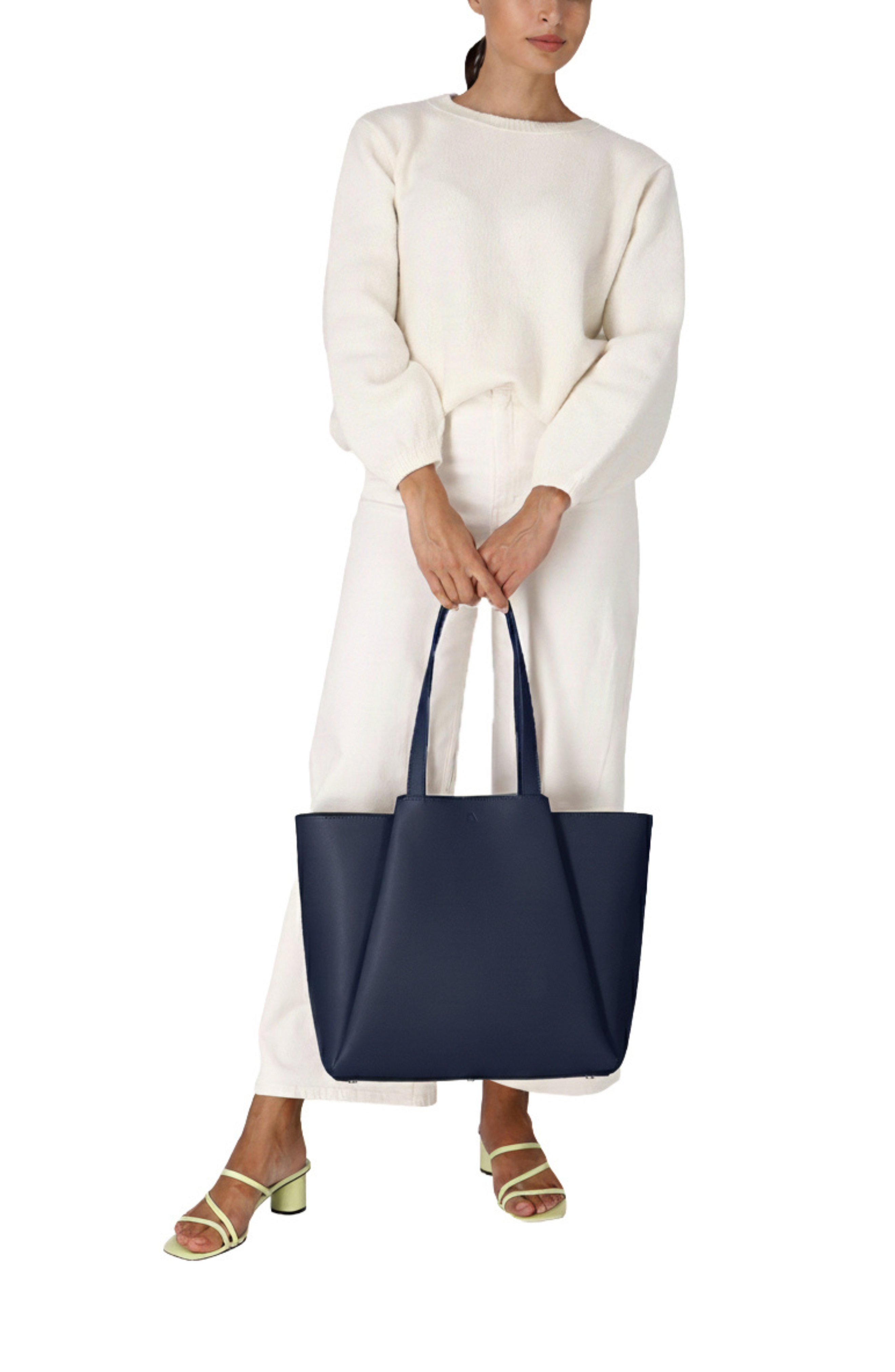 Pyramid Leather Tote Bag, Alternate, color, Night Blue