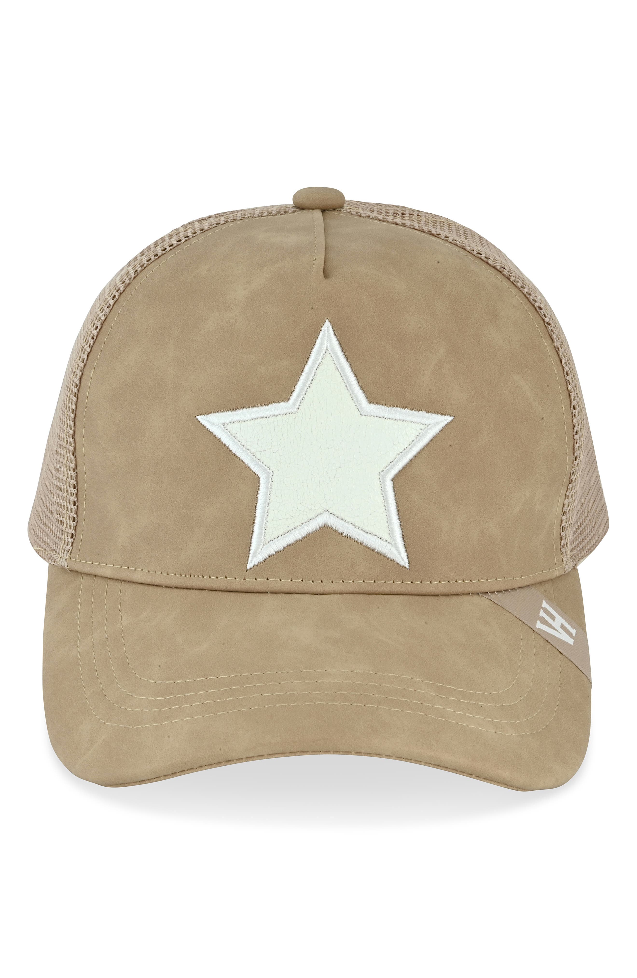 Embroidered Star Patch Mesh Panel Trucker Hat