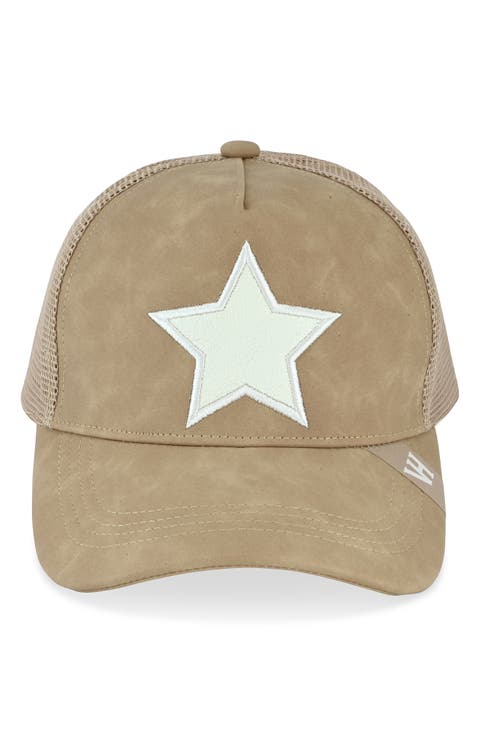 Embroidered Star Patch Mesh Panel Trucker Hat
