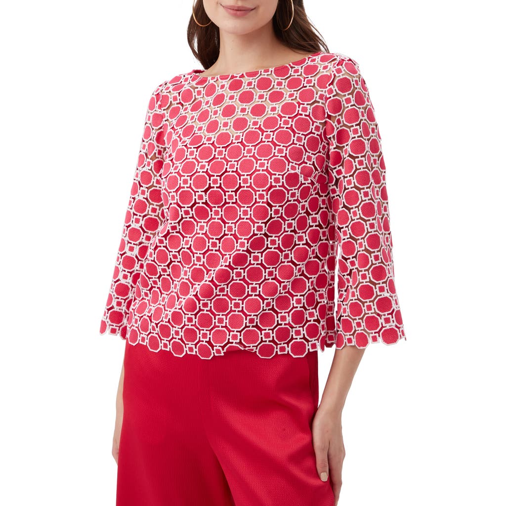 Trina Turk Sun Geometric Lace Top In Cannes Coral/whitewash