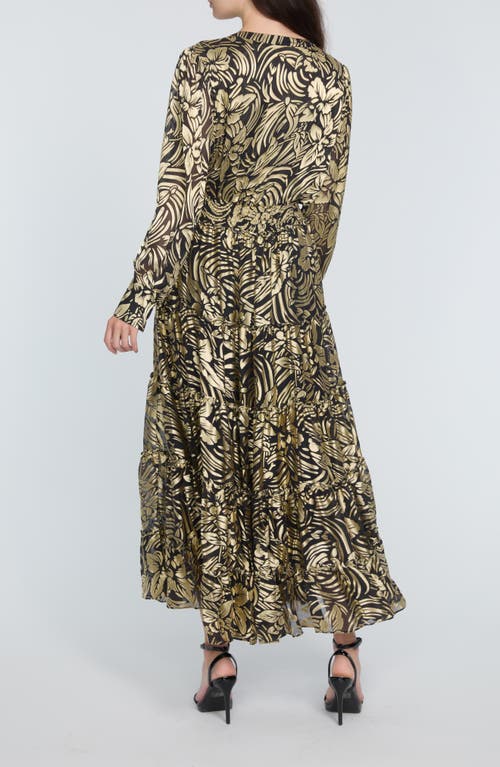 Elie Tahari The Francesca Burnout Long Sleeve Maxi Dress In Mystic Gold Floral Burnout