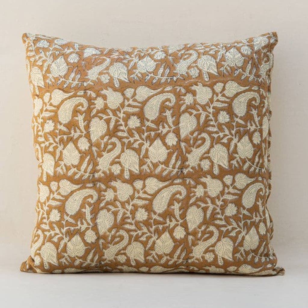 Mela Artisans Floral Blockprint Pillow Cover In Yellow