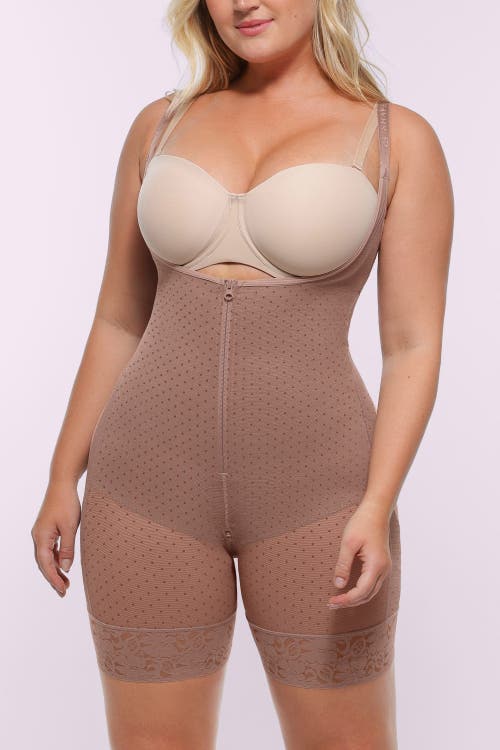 Shapellx Airslim Open Bust Polka Dot Bodysuit In Brown