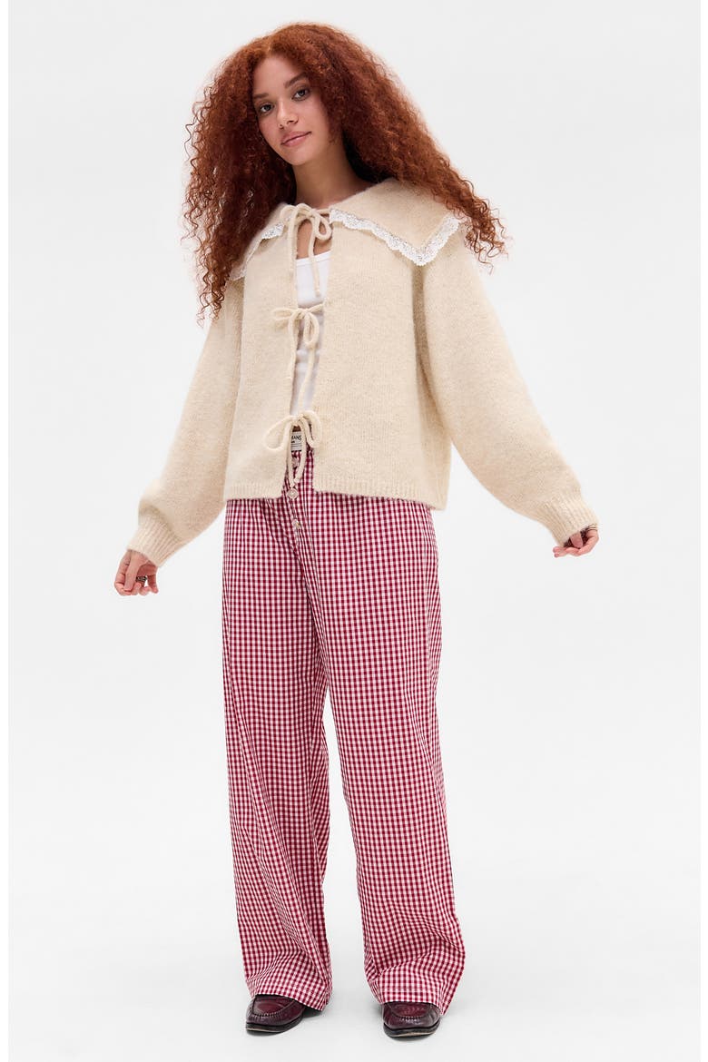 Lace Trim Tie Front Cardigan, Alternate, color, CREAM