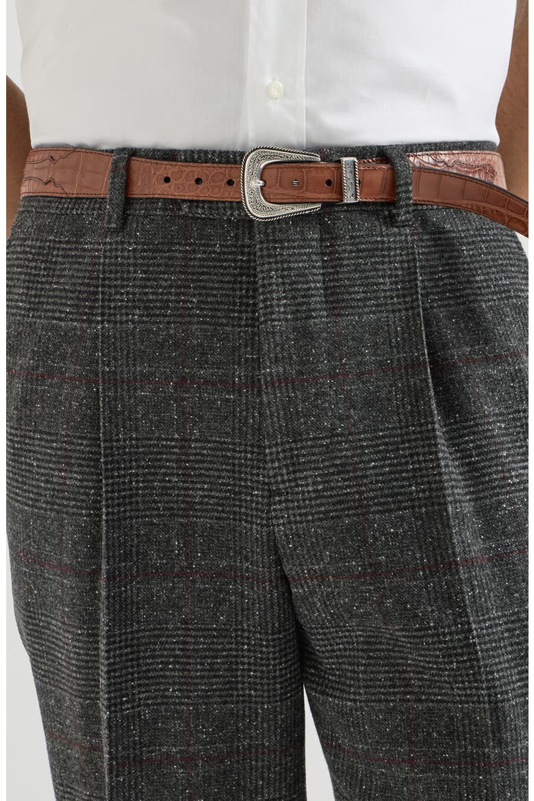 Silk, wool and cashmere Prince of Wales flannel trousers with pleat, Alternate, color, Anthracite