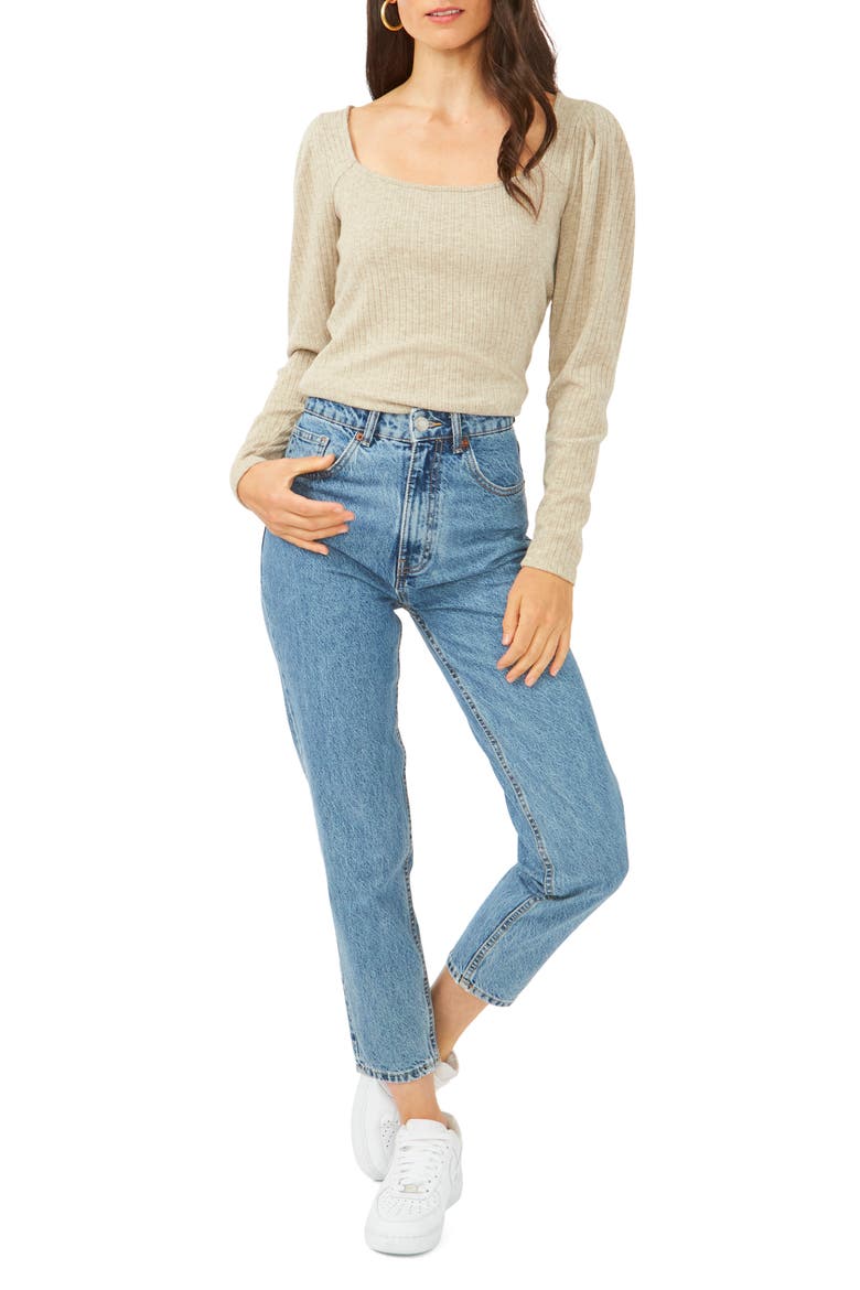 Puff Sleeve Back Keyhole Top, Alternate, color, CHINO HEATHER