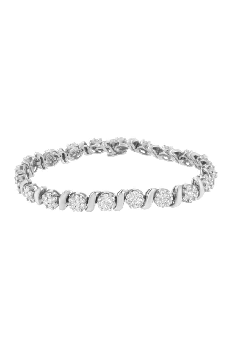 14K White Gold 5 1/4 cttw Diamond Floral Cluster Tennis Bracelet, Alternate, color, White