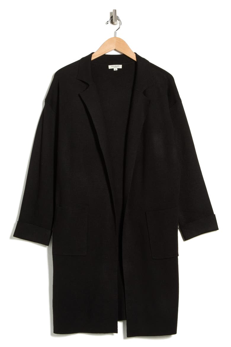 Patch Pocket Long Cardigan, Alternate, color, BLACK