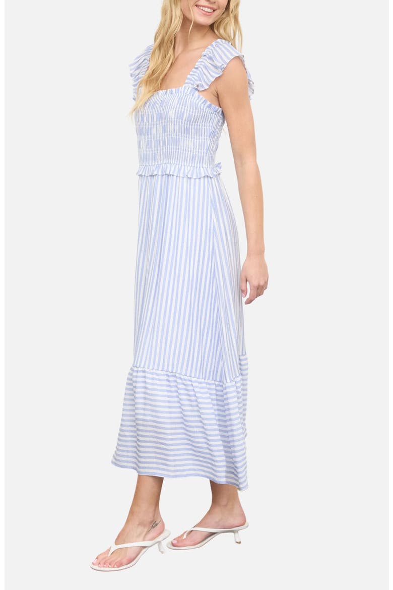 Stripe Flutter Sleeve Smocked Dress, Alternate, color, BLUE