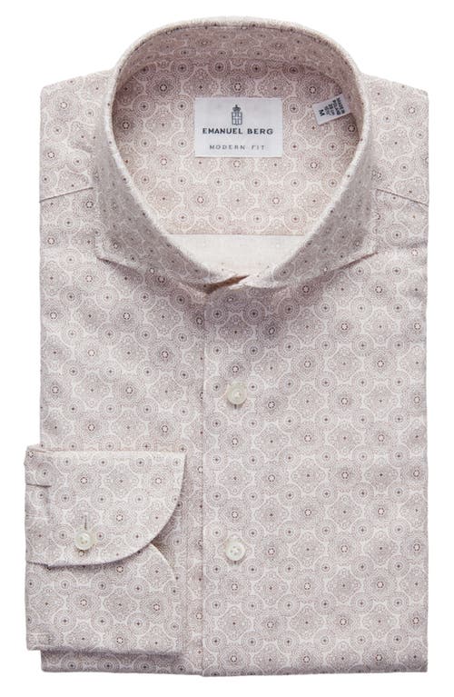 Emanuel Berg Textured Sartorial Geometric Cotton Dress Shirt In Neutral