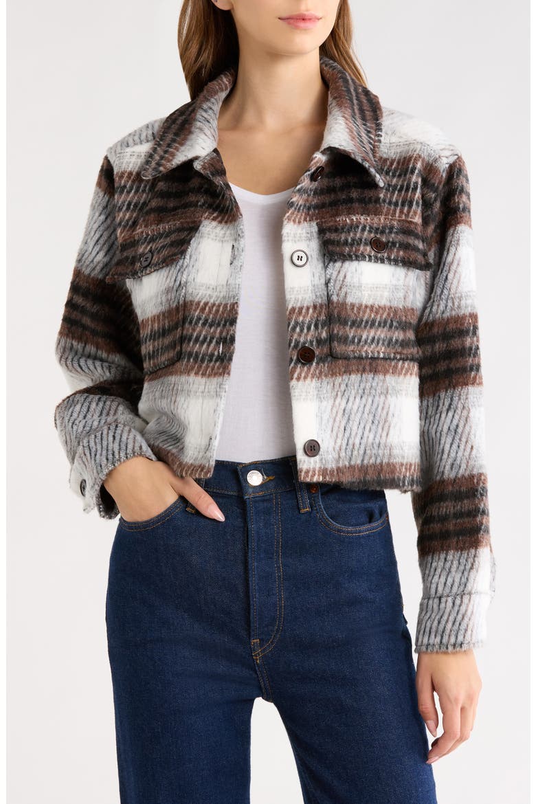 Plaid Crop Jacket, Alternate, color, BROWN PLAID