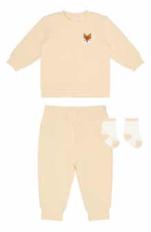 Kids' Fox Appliqué 3-Piece Sweatshirt, Joggers & Socks Set