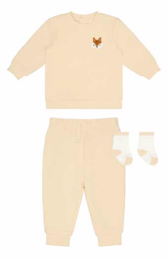 Kids' Fox Appliqué 3-Piece Sweatshirt, Joggers & Socks Set