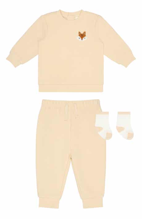 Kids' Fox Appliqué 3-Piece Sweatshirt, Joggers & Socks Set
