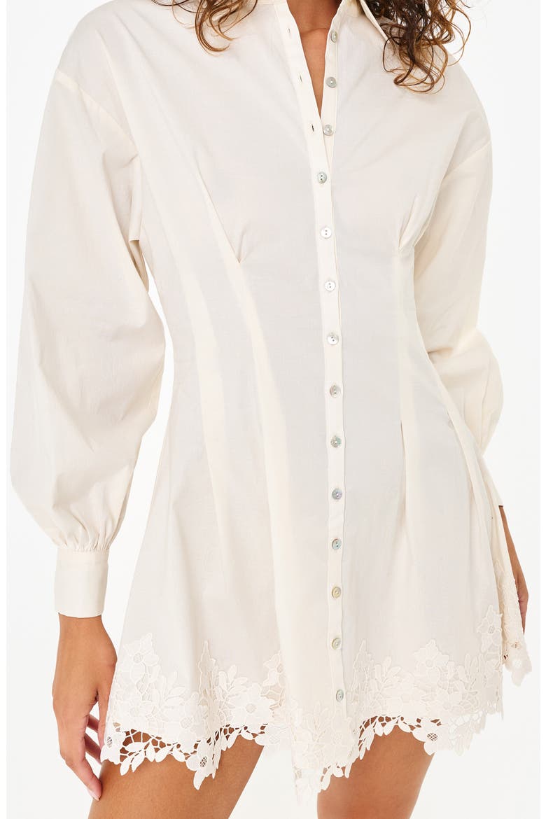 Kimiko Lace Detail Long Sleeve Cotton Mini Shirtdress, Alternate, color, MACADAMIA