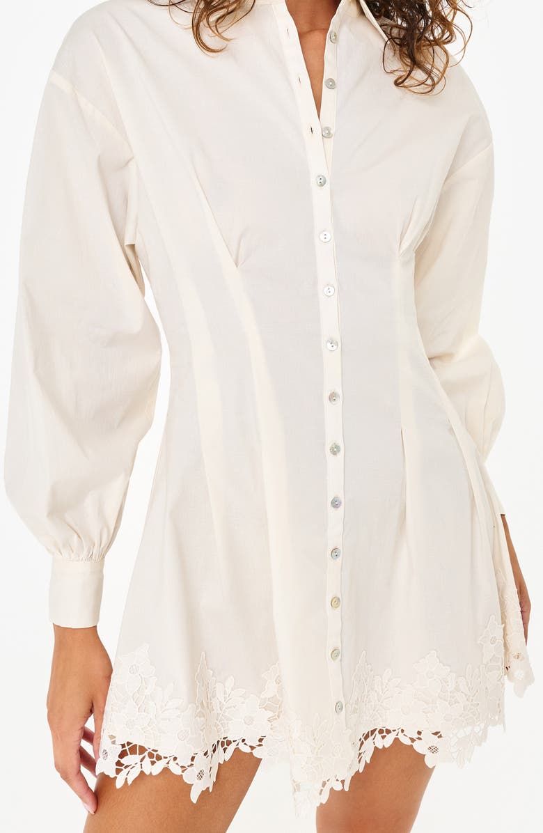 CAMI NYC Kimiko Lace Detail Long Sleeve Cotton Mini Shirtdress, Alternate, color,