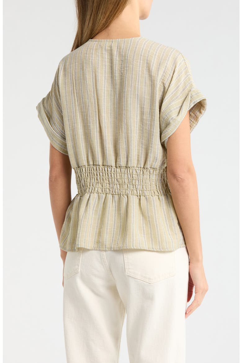 Pleated V-Neck Top, Alternate, color, SAGE STRIPE