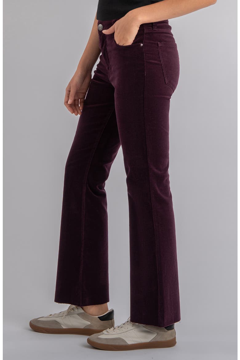 Kelsey Fab Ab High Waist Raw Hem Ankle Kick Flare Corduroy Pants, Alternate, color, EGGPLANT JM