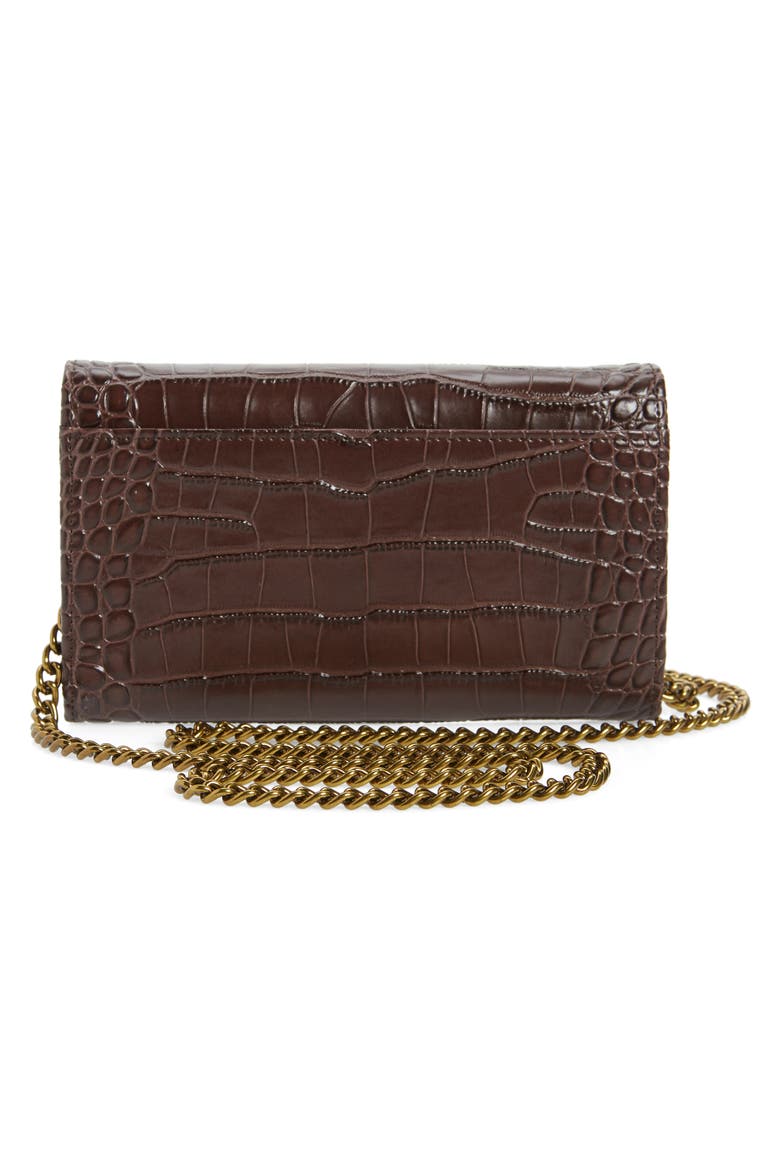 Kensington Croc Embossed Leather Wallet on a Chain, Alternate, color, DARK BROWN