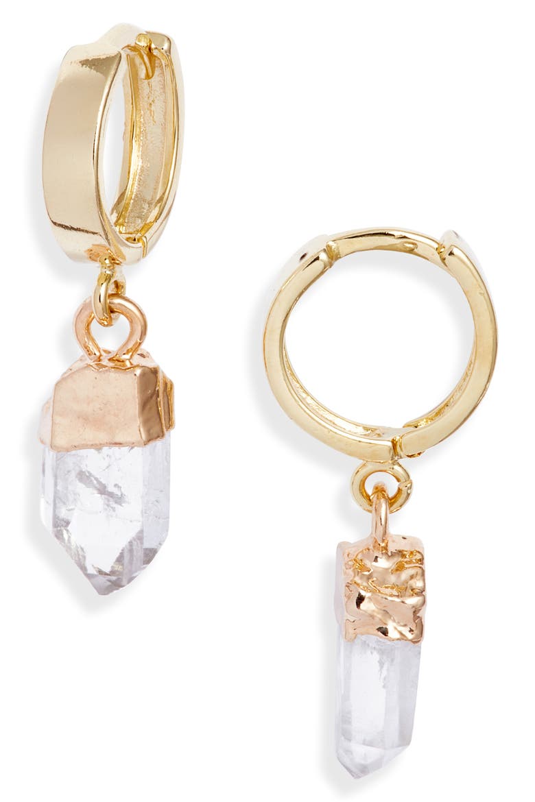 Aura Quartz Huggie Hoop Earrings, Main, color, GOLD
