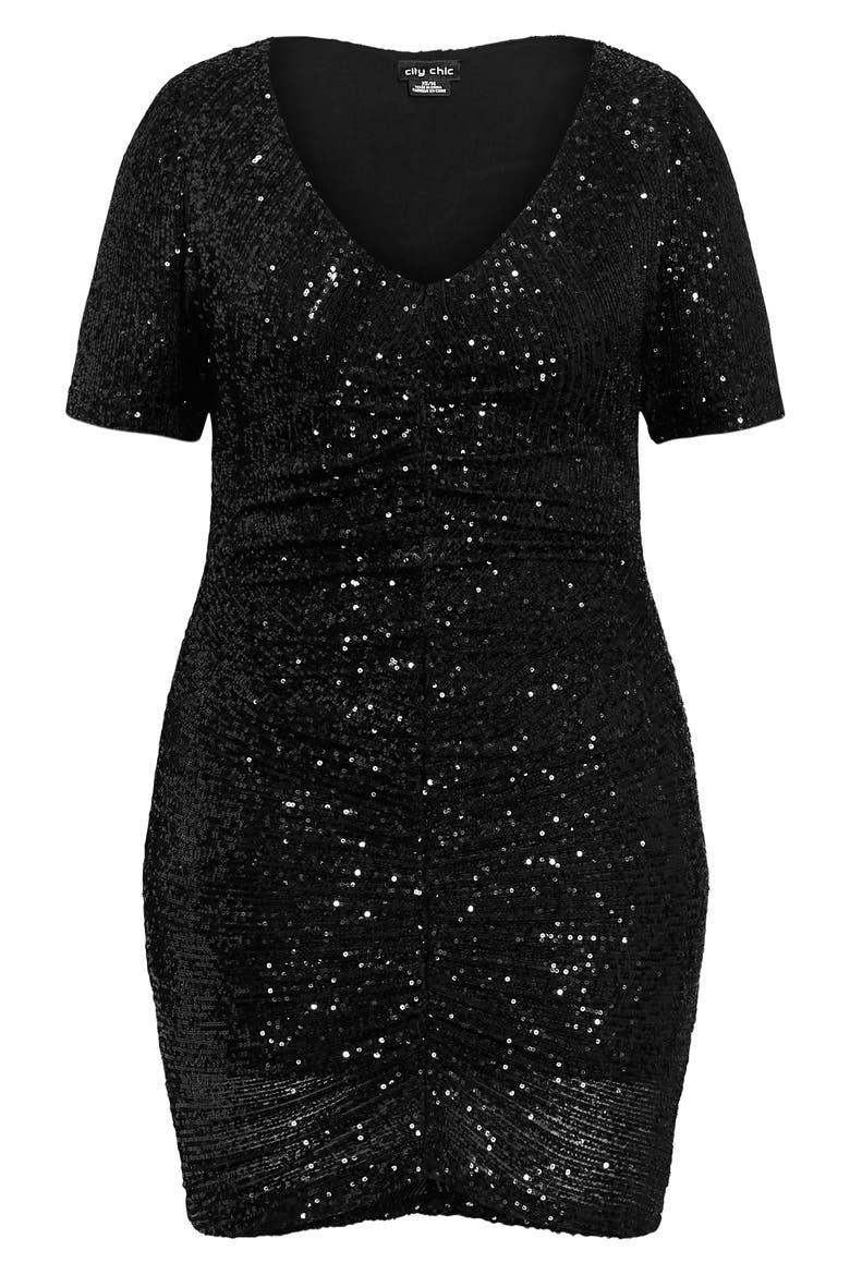 Bright Night Ruched Sequin Sheath Dress, Alternate, color, BLACK