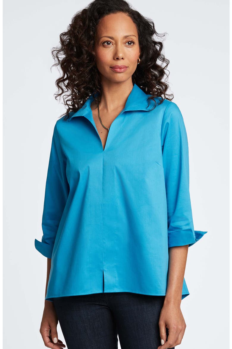 Agnes Split Cuff Popover Top, Alternate, color, TRUE BLUE